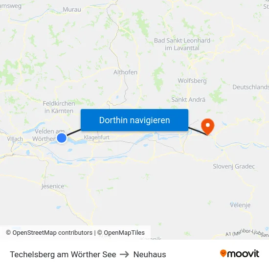 Techelsberg am Wörther See to Neuhaus map