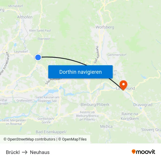 Brückl to Neuhaus map