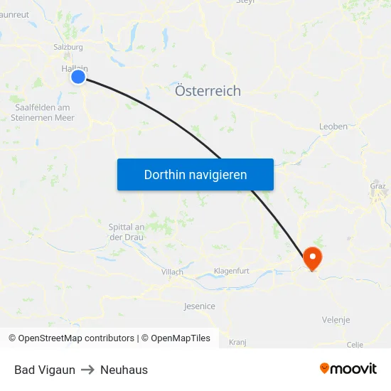 Bad Vigaun to Neuhaus map