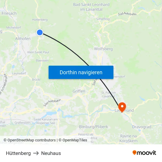Hüttenberg to Neuhaus map