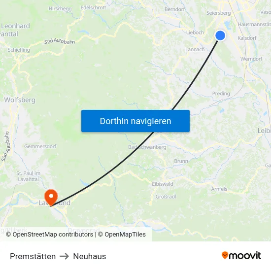 Premstätten to Neuhaus map