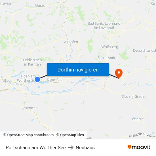Pörtschach am Wörther See to Neuhaus map