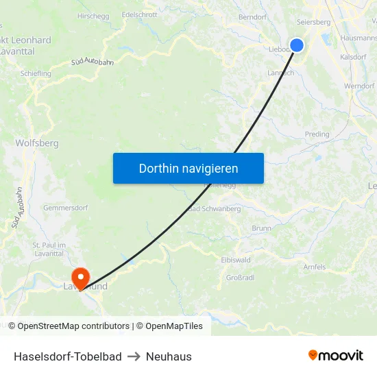 Haselsdorf-Tobelbad to Neuhaus map