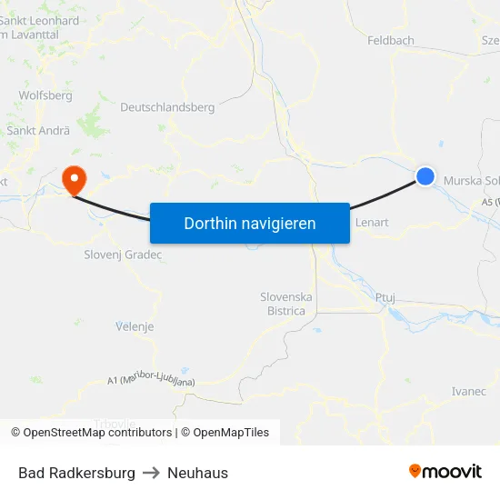 Bad Radkersburg to Neuhaus map