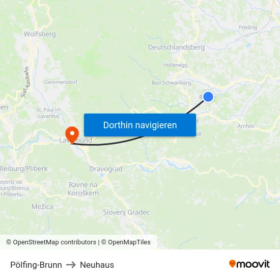 Pölfing-Brunn to Neuhaus map