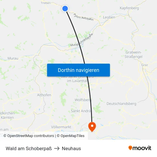 Wald am Schoberpaß to Neuhaus map