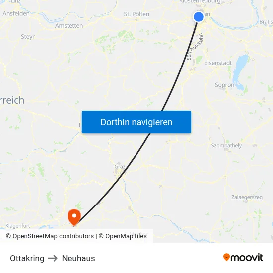 Ottakring to Neuhaus map