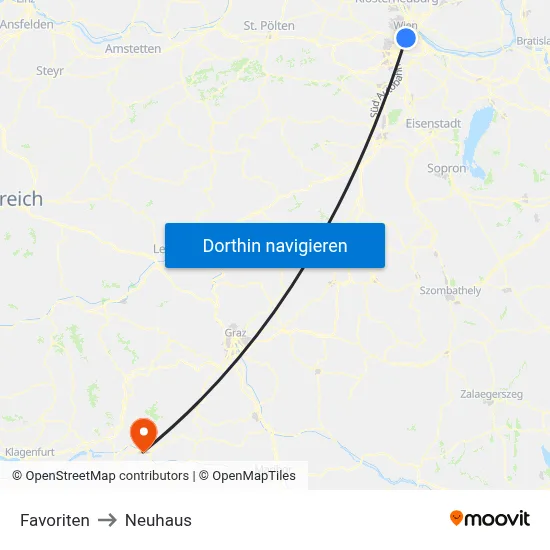 Favoriten to Neuhaus map