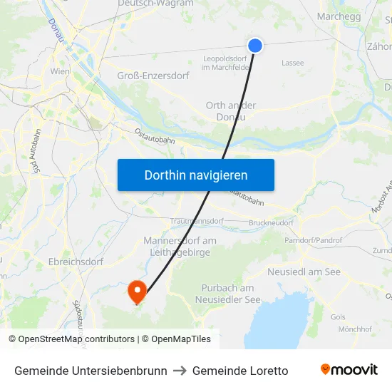 Gemeinde Untersiebenbrunn to Gemeinde Loretto map