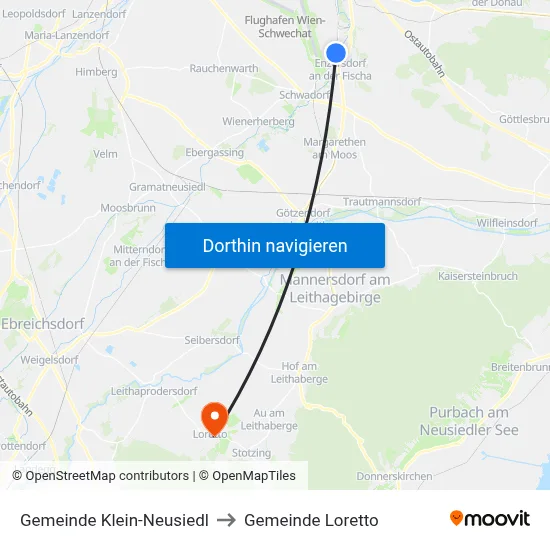 Gemeinde Klein-Neusiedl to Gemeinde Loretto map