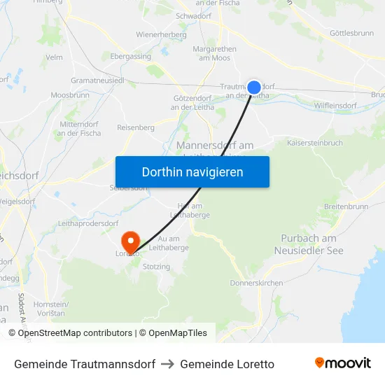 Gemeinde Trautmannsdorf to Gemeinde Loretto map