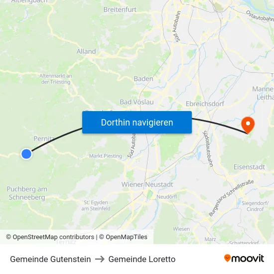 Gemeinde Gutenstein to Gemeinde Loretto map