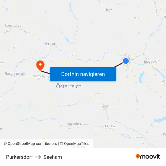 Purkersdorf to Seeham map