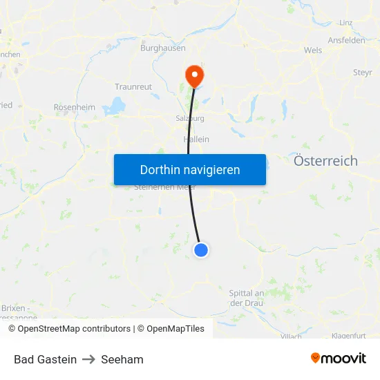 Bad Gastein to Seeham map