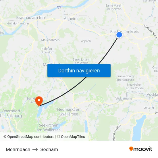 Mehrnbach to Seeham map