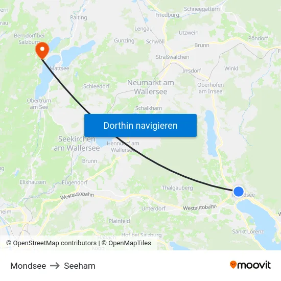 Mondsee to Seeham map