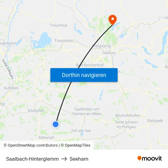 Saalbach-Hinterglemm to Seeham map