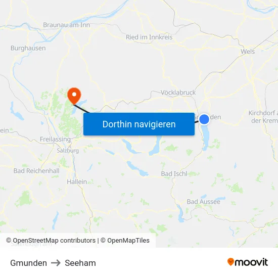 Gmunden to Seeham map