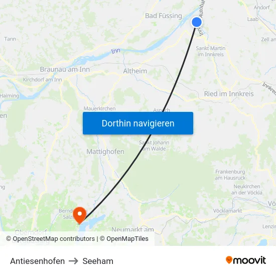 Antiesenhofen to Seeham map