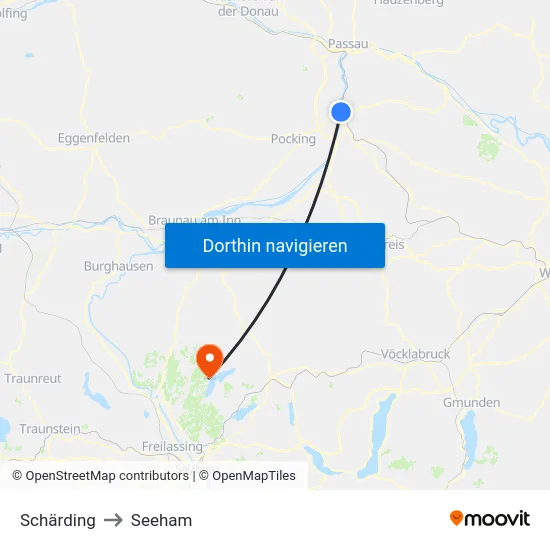 Schärding to Seeham map