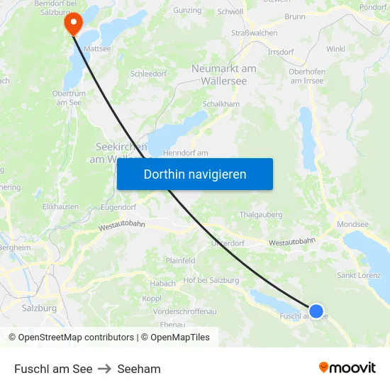 Fuschl am See to Seeham map