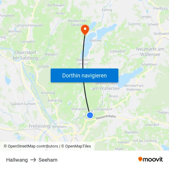 Hallwang to Seeham map