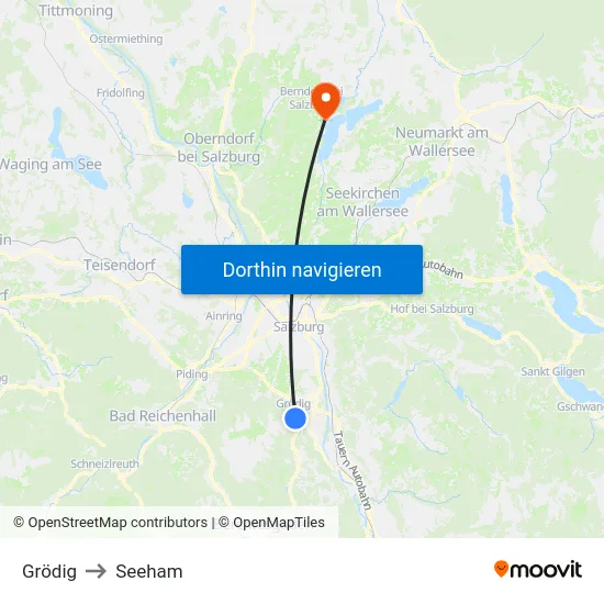 Grödig to Seeham map