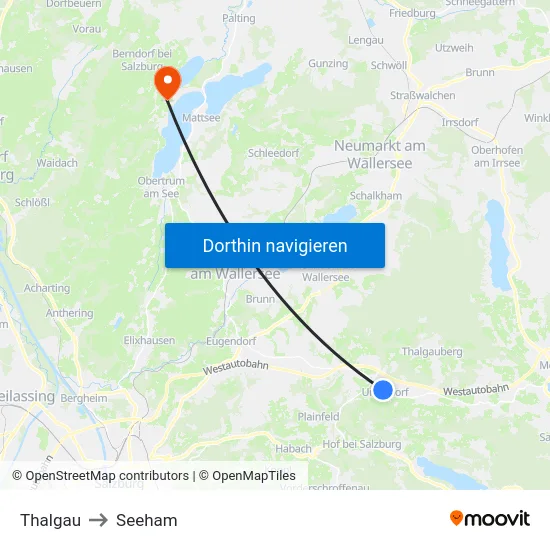 Thalgau to Seeham map