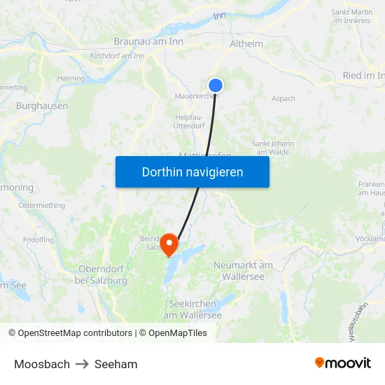 Moosbach to Seeham map