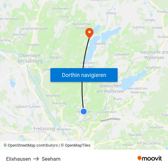 Elixhausen to Seeham map
