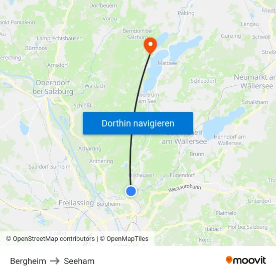 Bergheim to Seeham map