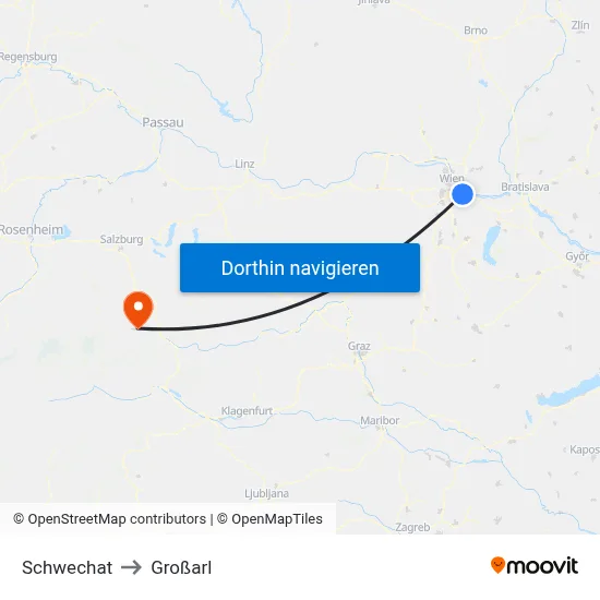 Schwechat to Großarl map