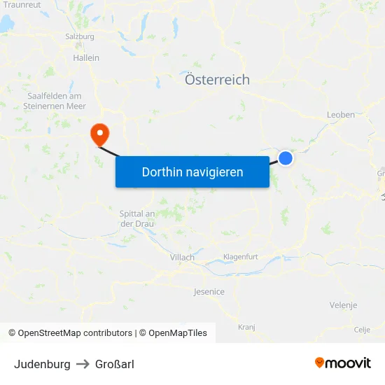 Judenburg to Großarl map