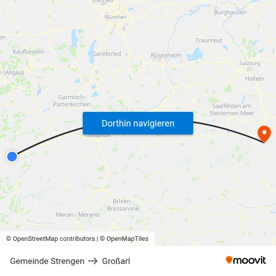 Gemeinde Strengen to Großarl map