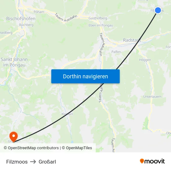 Filzmoos to Großarl map