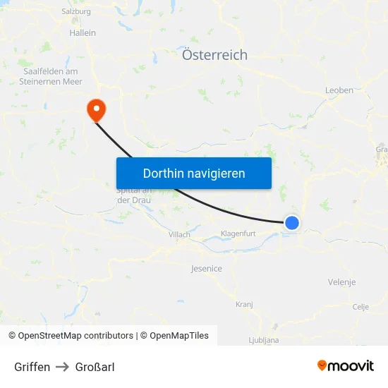 Griffen to Großarl map