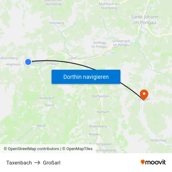 Taxenbach to Großarl map