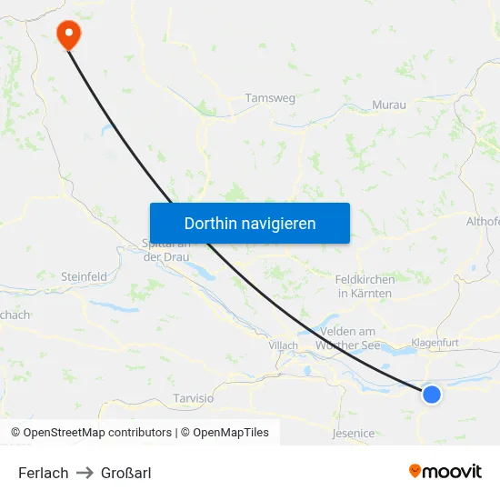 Ferlach to Großarl map