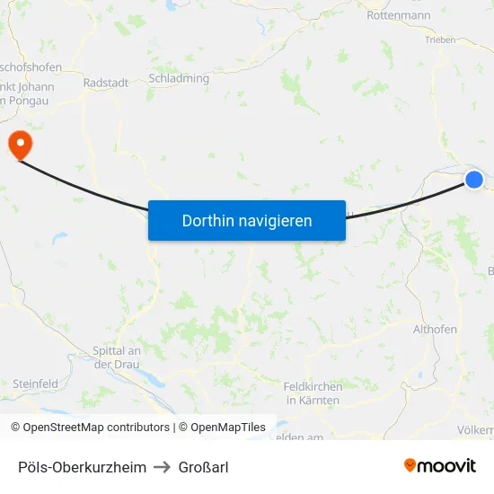 Pöls-Oberkurzheim to Großarl map