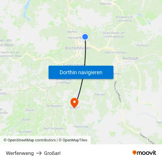 Werfenweng to Großarl map