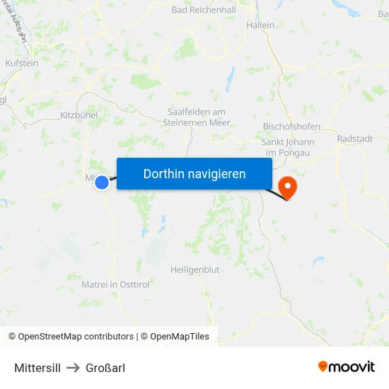 Mittersill to Großarl map