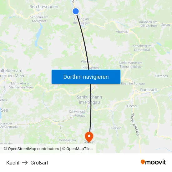 Kuchl to Großarl map