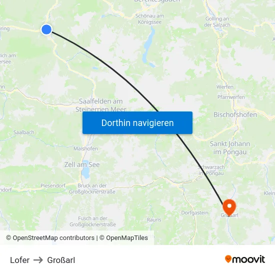 Lofer to Großarl map