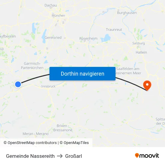 Gemeinde Nassereith to Großarl map