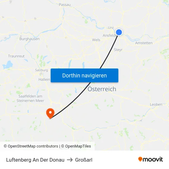 Luftenberg An Der Donau to Großarl map