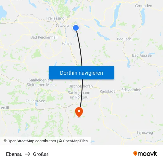 Ebenau to Großarl map
