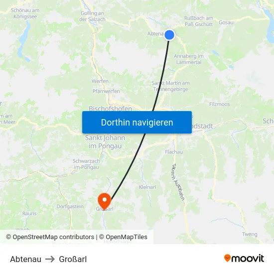 Abtenau to Großarl map