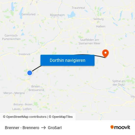 Brenner - Brennero to Großarl map