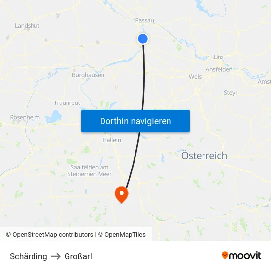Schärding to Großarl map