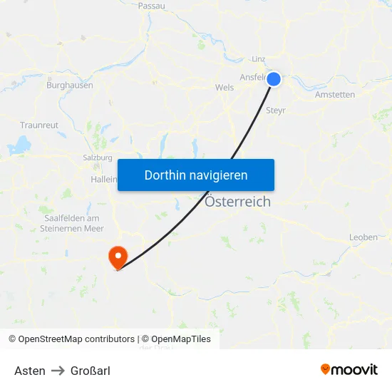 Asten to Großarl map